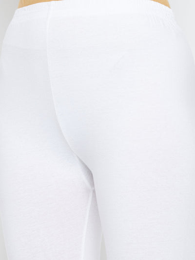 Clora Off-White Solid Ankle Length Leggings