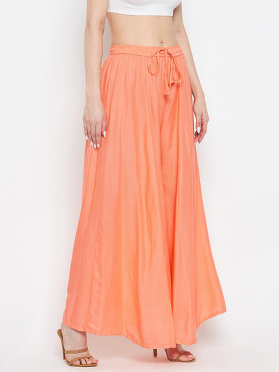 Peach solid rayon sharara from Clora, lightweight and casual summer wear.