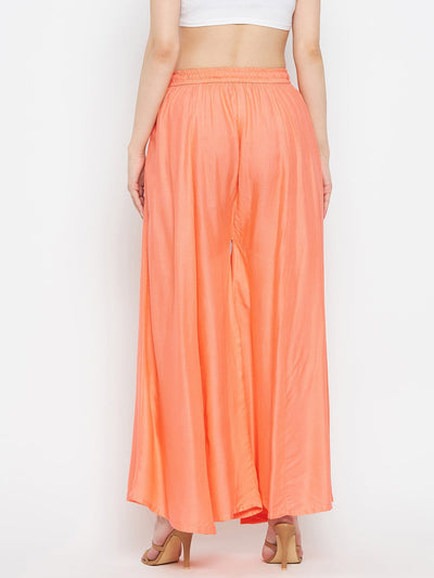 Peach solid rayon sharara, lightweight and comfortable summer wear.