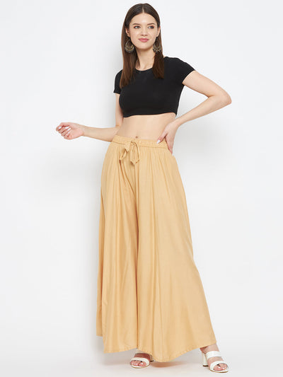 Fawn solid rayon sharara pants for casual summer wear.