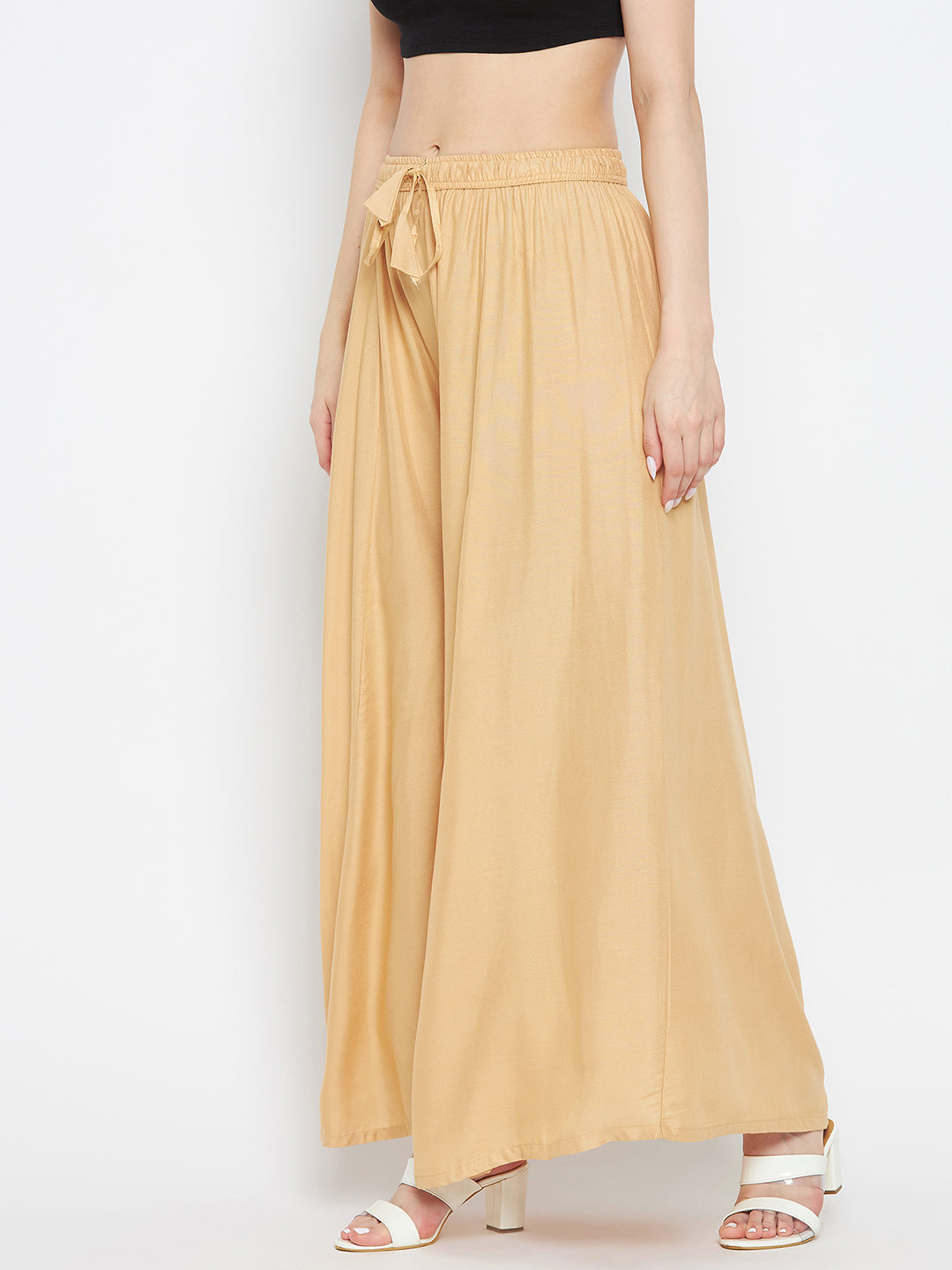 Fawn Solid Rayon Sharara, lightweight and comfortable, ideal for summer wardrobe.