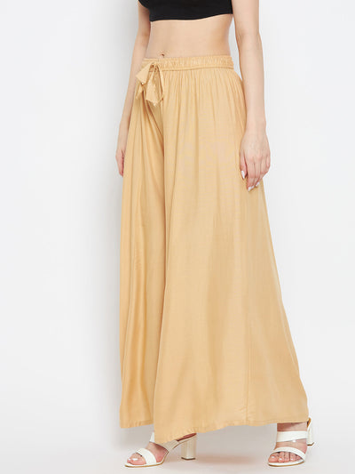Fawn Solid Rayon Sharara, lightweight and comfortable, ideal for summer wardrobe.