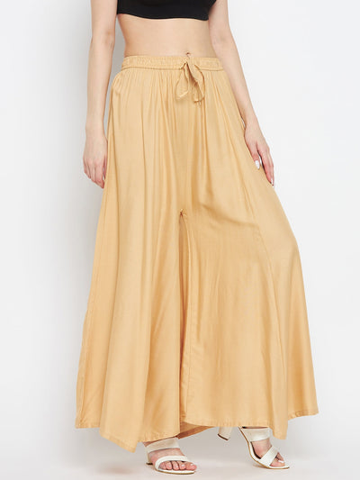 Fawn solid rayon sharara from Clora, light and comfortable summer wear.