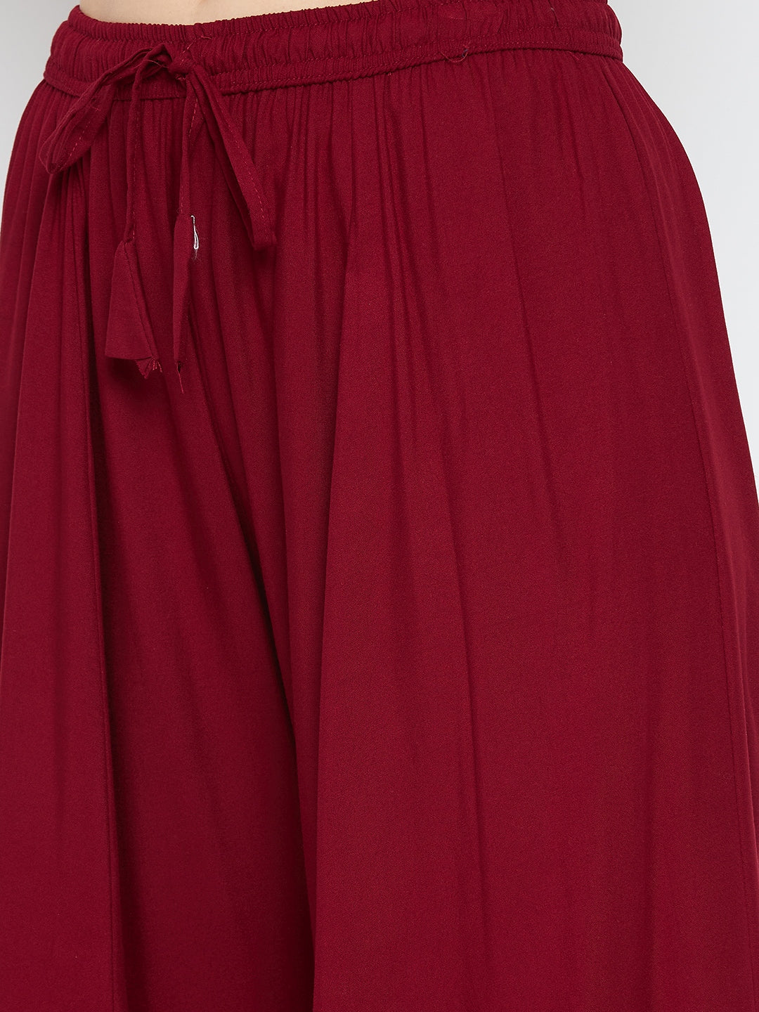 Maroon solid rayon sharara by Clora, lightweight and comfortable.