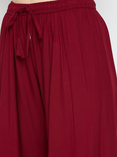 Maroon solid rayon sharara by Clora, lightweight and comfortable.