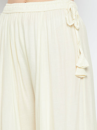 Cream Solid Rayon Sharara