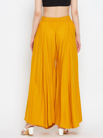 Mustard solid rayon sharara for summer wardrobe.
