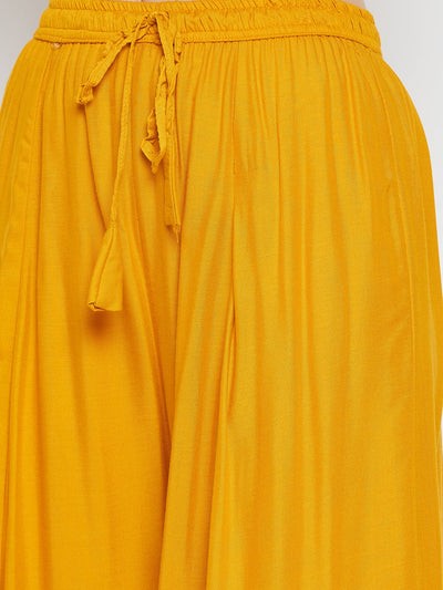 Mustard solid rayon sharara, lightweight summer wear.