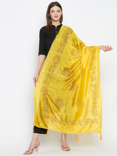 Yellow Embellished Silk Dupatta