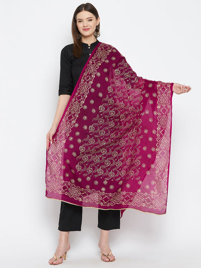 Wine Printed Cotton Blend Dupatta