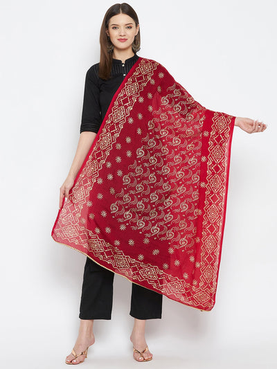 Maroon Printed Cotton Blend Dupatta