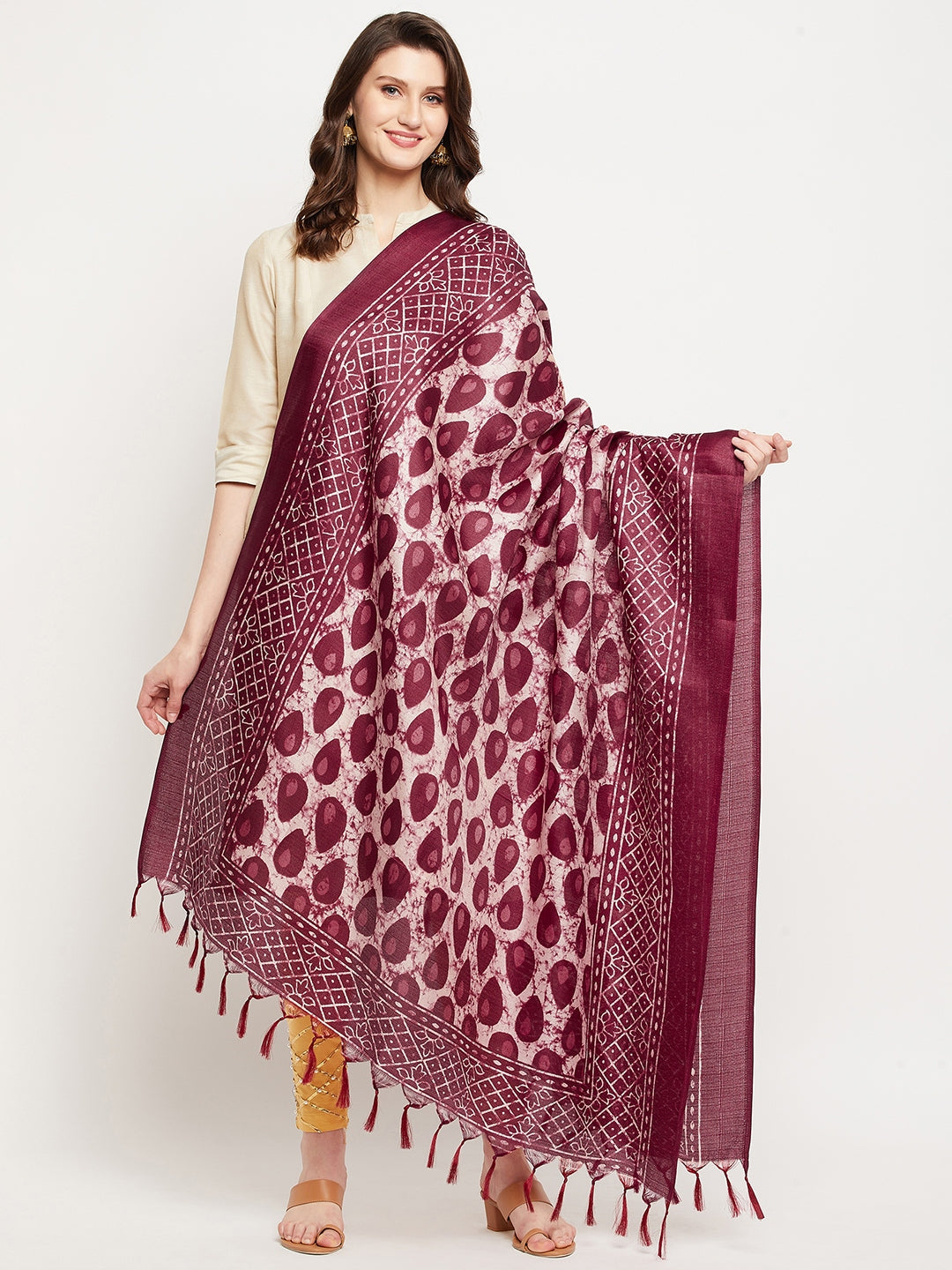 Maroon Geometric Printed Dupatta