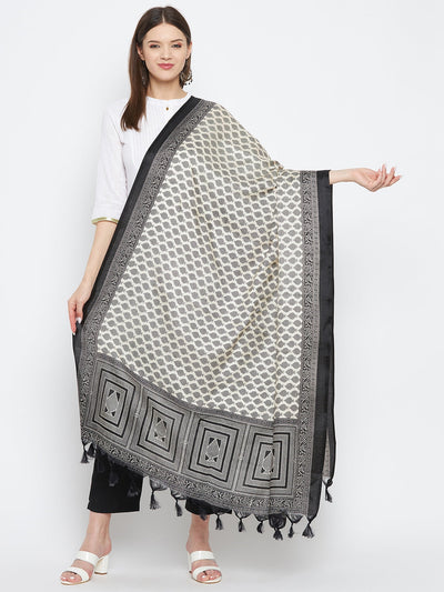 Black Printed Silk Dupatta