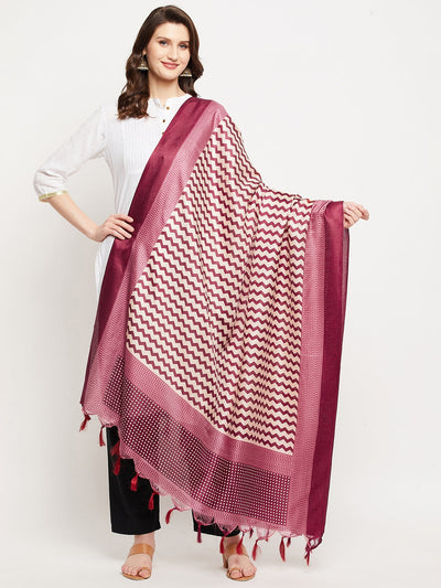 Maroon printed silk dupatta with ethnic design from Clora Creation.