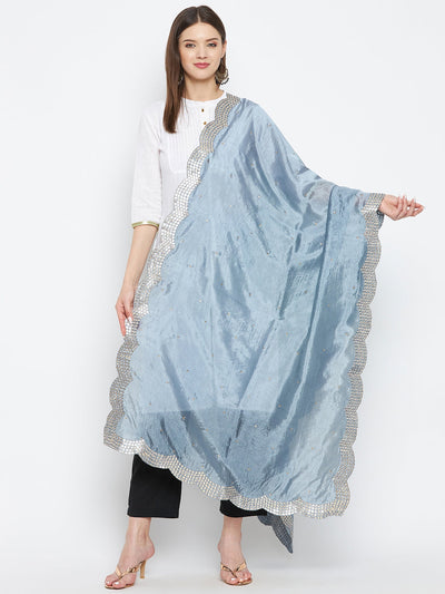 Elegant grey embellished silk dupatta from Clora Creation showcasing ethnic design.