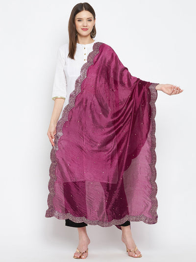 Wine Embellished Silk Dupatta