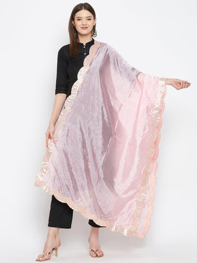 Baby Pink Embellished Silk Dupatta by Clora Creation exemplifying ethnic style.