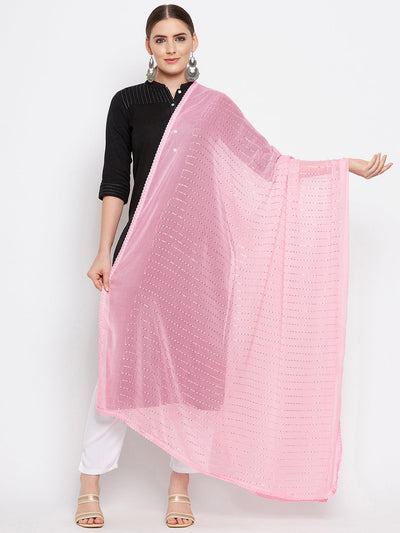 Clora Baby Pink Embellished Chiffon Dupatta