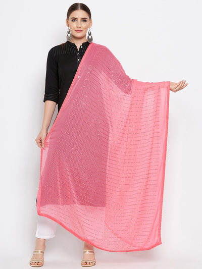 Clora Peach Embellished Chiffon Dupatta
