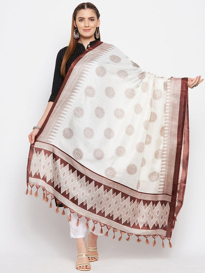Brown printed silk blend dupatta with ethnic patterns from Clora Creation.