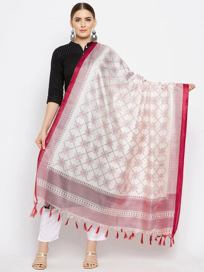 Clora Red Printed Silk Blend Dupatta