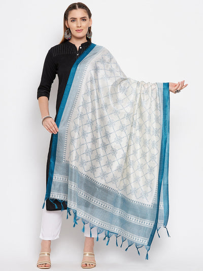 Clora Teal Printed Silk Blend Dupatta