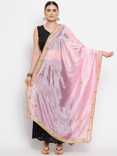 Clora Baby Pink Embellished Silk Blend Dupatta