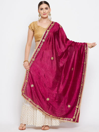 Clora Wine Embellished Silk Blend Dupatta