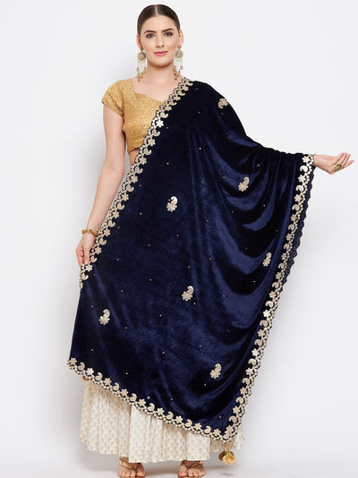 Navy Blue Gotta Patti Velvet Dupatta made from Velvet - Clora Creation