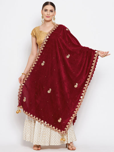 Clora Maroon Gotta Patti Velvet Dupatta