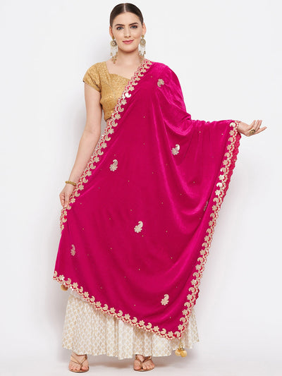 Magenta Gotta Patti Velvet Dupatta with ethnic design from Clora Creation.