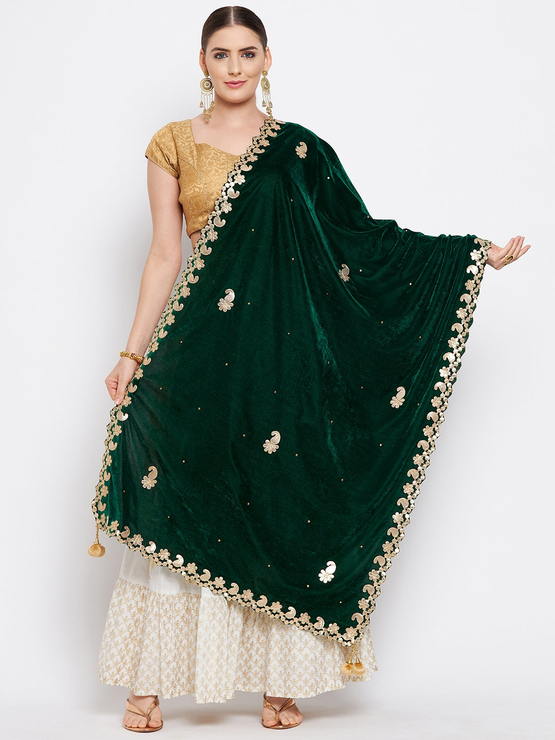 Clora Bottle Green Gotta Patti Velvet Dupatta