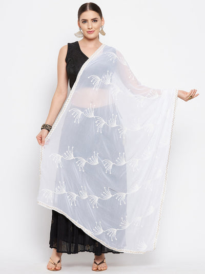 Clora White Embroidered Chiffon Dupatta