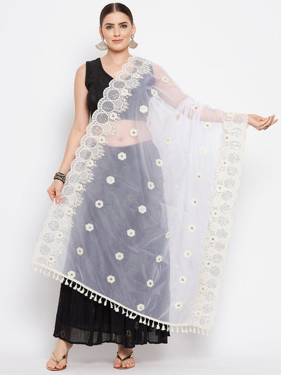 Clora Off-White Embroidered Organza Dupatta