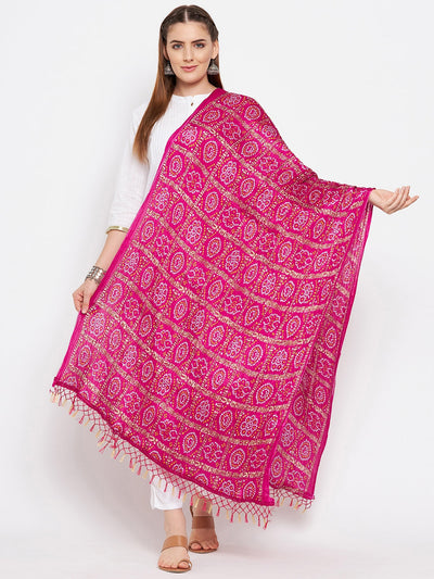 Clora Magenta Bandhani Print Silk Dupatta