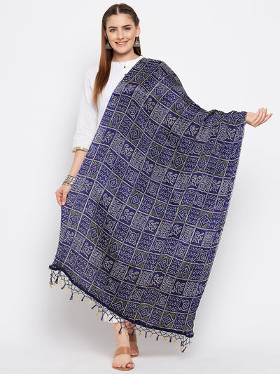 Clora Navy Blue Bandhani Print Silk Dupatta