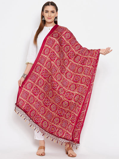 Clora Maroon Bandhani Print Silk Dupatta