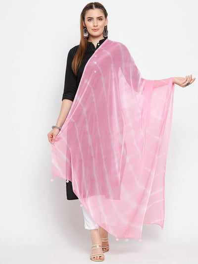 Baby Pink Striped Chiffon Dupatta by Clora Creation, styled with ethnic wear.