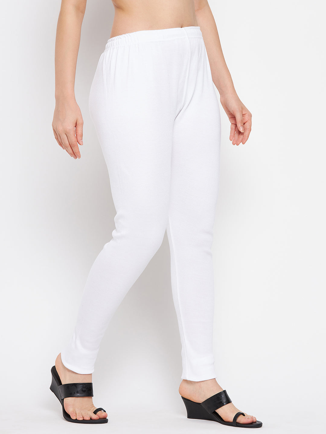 Clora White Solid Woolen Leggings