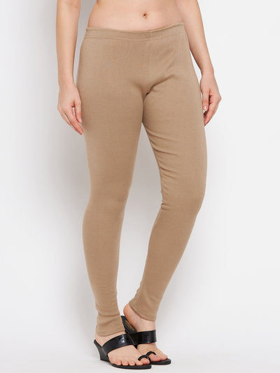 Dark Fawn Solid Woolen Leggings for women