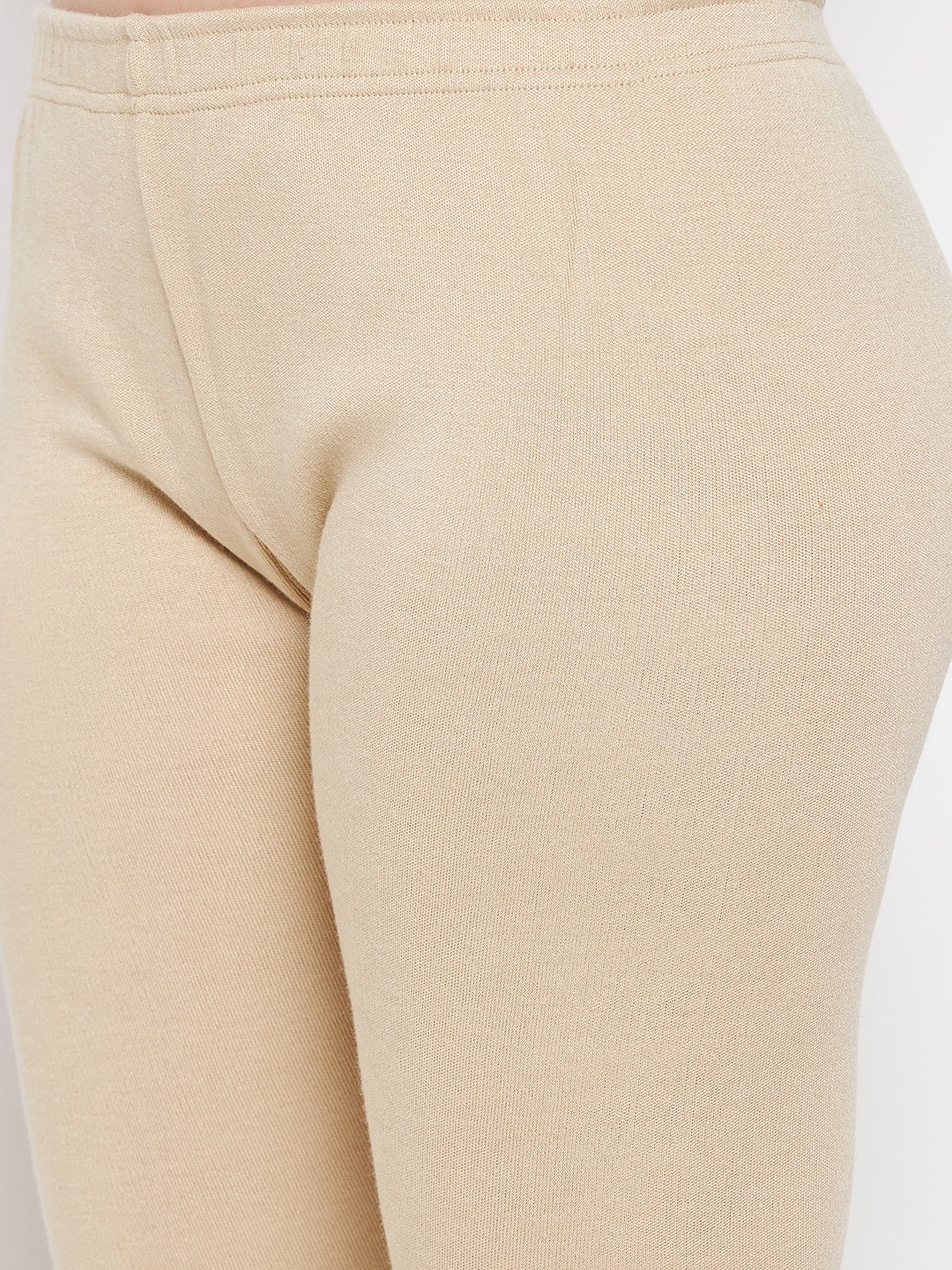 Light fawn solid woolen leggings for casual wear.