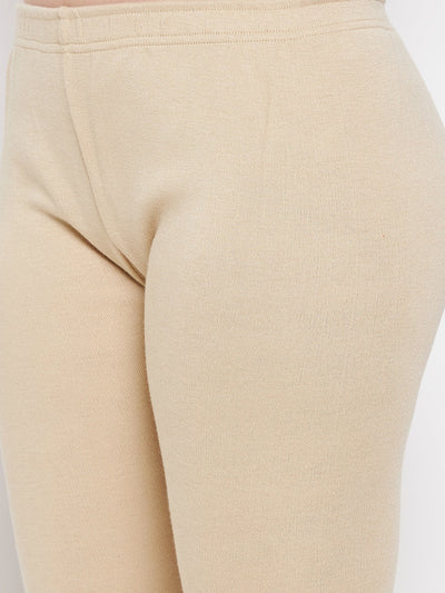 Light fawn solid woolen leggings for casual wear.