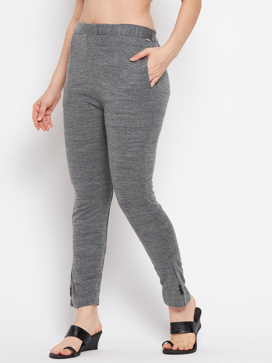 Clora Grey Solid Woolen Trouser - Clora Creation