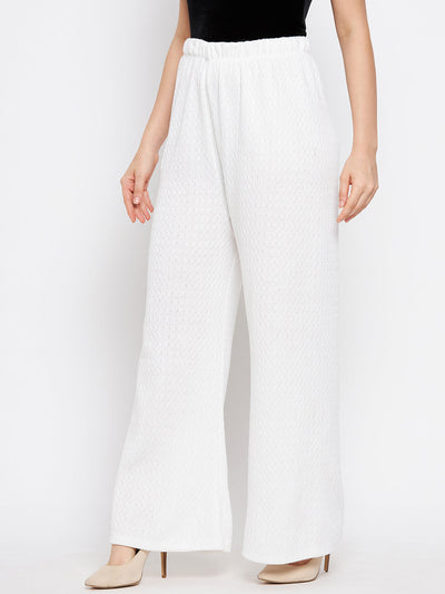 White solid woolen palazzo with comfortable fit.