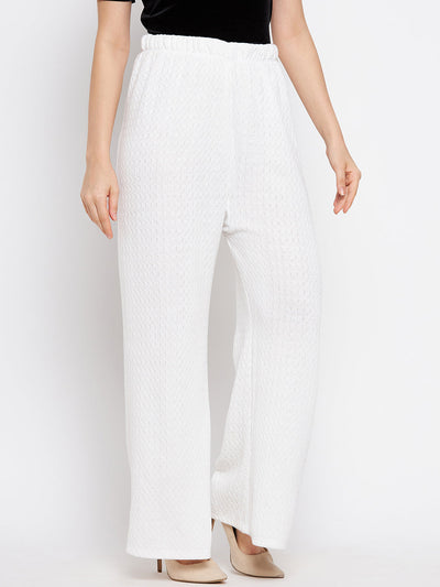 White solid woolen palazzo for women, comfortable and stylish.