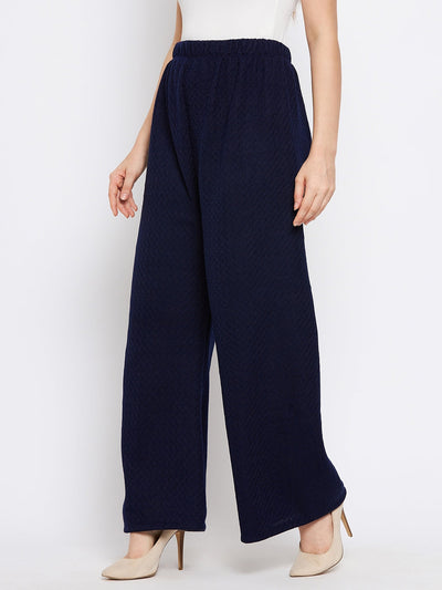 Navy Blue Solid Woolen Palazzo for women, stylish and comfortable.
