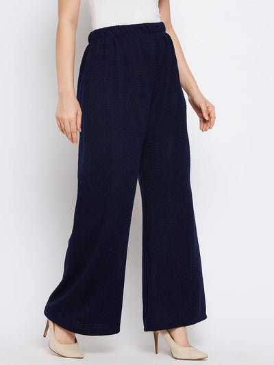 Navy Blue Solid Woolen Palazzo for women made with premium quality fabric, ideal for a stylish and comfortable look.