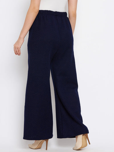 Navy Blue Solid Woolen Palazzo with comfortable fit.