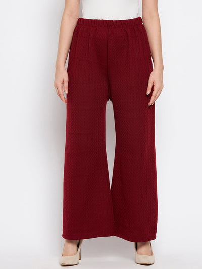 Maroon solid woolen palazzo pants for casual wear.