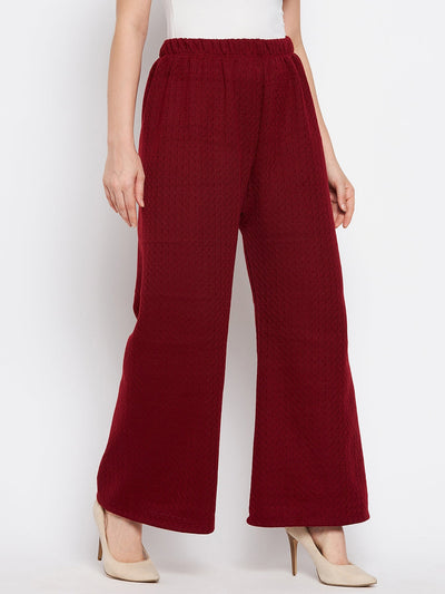Maroon solid woolen Palazzo for women, comfortable fit.